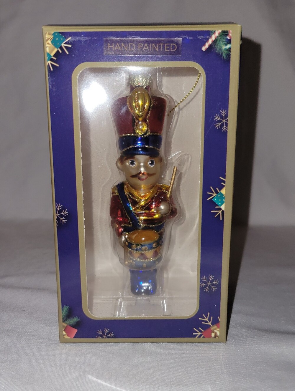Hand-Painted Nutcracker Drum Ornament - Red and Blue Holiday Accent